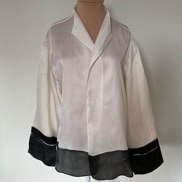Margot Rozanska Hand-Painted OOAK ART-WEAR Silk Open Lagenlook Jacket Blazer M - Picture 1 of 12